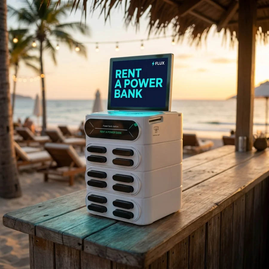 FLUX station at a beach bar